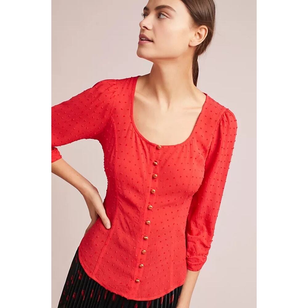 Maeve by Anthropologie Red Decorative Blouse Size 2